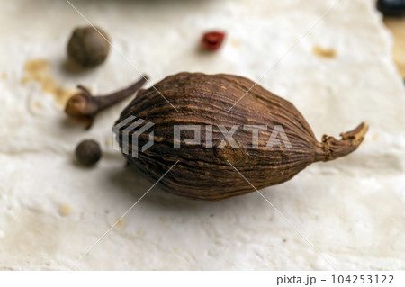 Nutmeg on the kitchen table 104253122