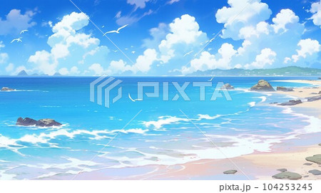 青空と白い雲が綺麗な海の風景イラストのイラスト素材 [104253245] - PIXTA