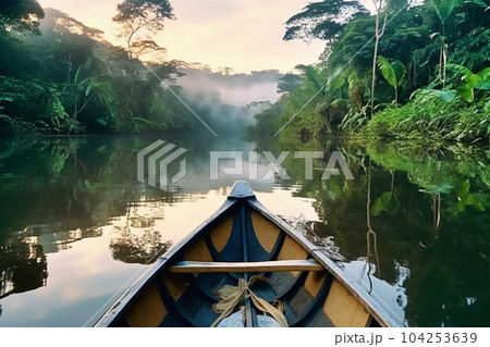 Beautiful wildlife view of exotic river. Generative AI Beautiful wildlife view of exotic river. Generative AI 104253639