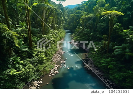 Beautiful wildlife view of exotic river. Generative AI Beautiful wildlife view of exotic river. Generative AI 104253655