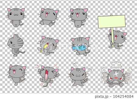 かわいい猫の色々なポーズセット（サバトラ） 104254084