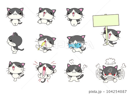 かわいい猫の色々なポーズセット（ハチワレ） 104254087