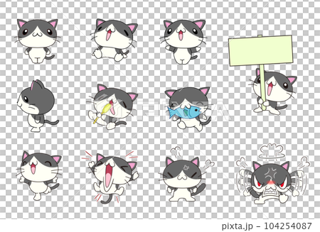 かわいい猫の色々なポーズセット（ハチワレ） 104254087