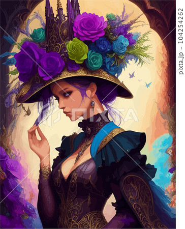 beautiful women portrait with flowers vector art wallpaper in colorful background 104254262