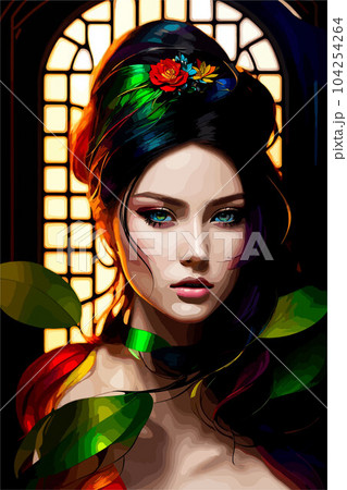 beautiful women portrait with flowers vector art wallpaper in colorful background beautiful women portrait with flowers vector art wallpaper in colorful background 104254264