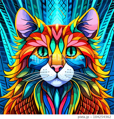 digital vector art of portrait of a colorful cat. 104254362