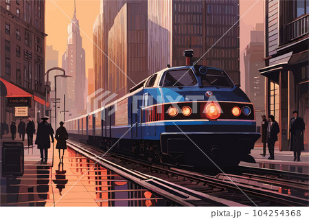 vector art of a cityscape with a train and peaple. 104254368