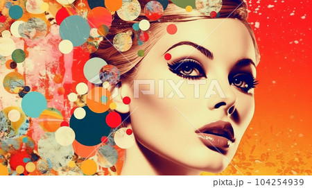 Retro style drawing of woman on bright background, historical stories concept 104254939