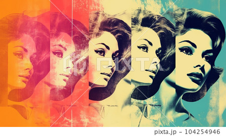 Retro style drawing of woman on bright background, historical stories concept 104254946