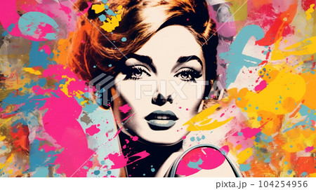 Retro style drawing of woman on bright background, historical stories concept 104254956