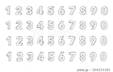 立体的な数字のアイコンセット　輪郭線 104255165