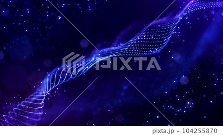 3d render. Abstract sci-fi bg with glow particles form curved lines, surfaces, hologram structures or virtual digital space. Deep blue motion design background of microworld or cosmic space. Strings 3d render. Abstract sci-fi bg with glow particles form curved lines, surfaces, hologram structures or virtual digital space. Deep blue motion design background of microworld or cosmic space. Strings 104255870