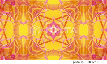 3d render. Abstract background simmetrical 3d liquid pattern with bright gradient color transition. Liquid kaleidoscope viscous liquid waves and glitter on surface. Wavy pattern. Yellow red colors 3d render. Abstract background simmetrical 3d liquid pattern with bright gradient color transition. Liquid kaleidoscope viscous liquid waves and glitter on surface. Wavy pattern. Yellow red colors 104256022