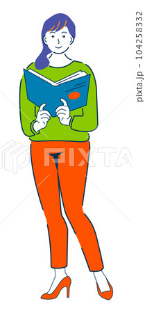 Young Female Character Reading Book while standing. Cartoon People isolated on white background. Vector Illustration eps10 104258332