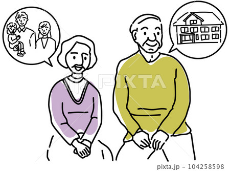 相続について相談する老夫婦のシンプル線画イラスト 104258598