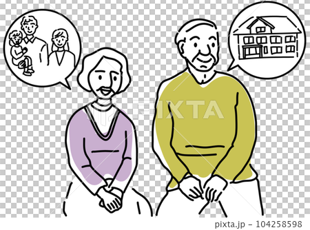 相続について相談する老夫婦のシンプル線画イラスト 104258598