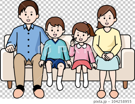 family of four in the living room family of four in the living room 104258955