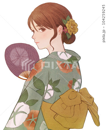 振り向く浴衣姿の女の子のイラスト素材 [104259245] - PIXTA