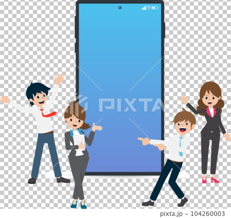 Salary man and Colleagues Show Mobile Phone about Covid Coronavirus Vaccine Registration 104260003
