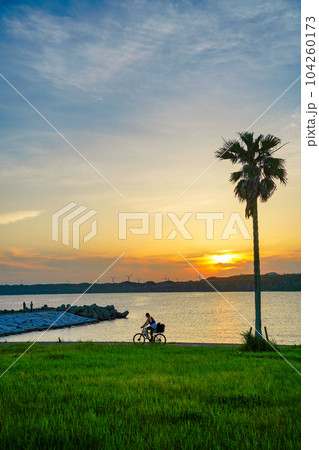 (千葉県)銚子マリーナ・対岸の屛風ヶ浦 夕景 (千葉県)銚子マリーナ・対岸の屛風ヶ浦 夕景 104260173