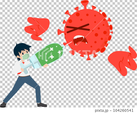 Salary Man take a mask and Killed corona virus covid with Vaccine 104260541