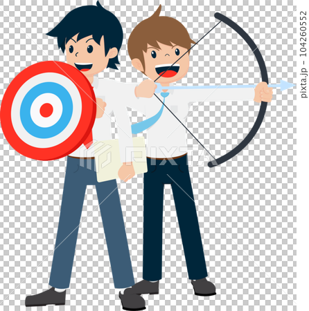 Salary, men stand and hold shields in the form of targets and colleagues hold arrows. Fight together 104260552