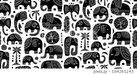Elephant family, ethnic ornament. Seamless pattern for your design 104261243