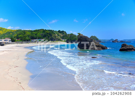 伊豆半島・田牛海水浴場・白砂と透明感のある波が美しいビーチ・静岡県東伊豆町(4) 104262908