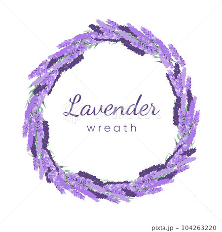 Lavender wreath. Floral bouquet frame. Spring summer banner template 104263220