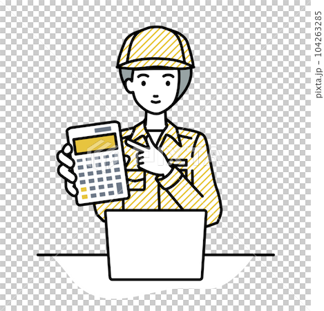 一位坐在辦公桌前的女工打開筆記本電腦，指著一個計算器給我們看 104263285