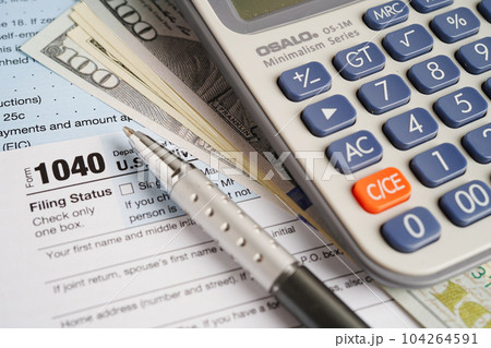 Tax form 1040 U.S. Individual Income Tax Return, business finance concept. 104264591