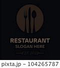 Restaurant logo with spoon and fork icon, modern concept of colors. 104265787