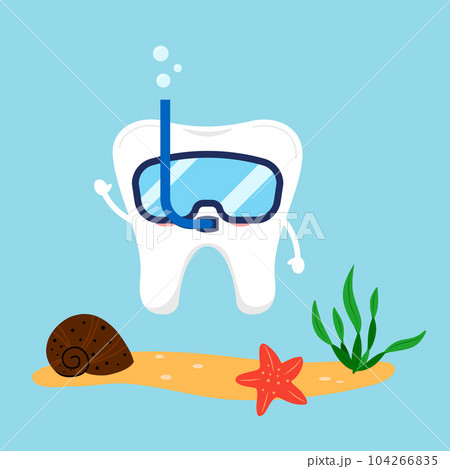 Cute tooth snorkeling with mask under water. Cute tooth snorkeling with mask under water. 104266835