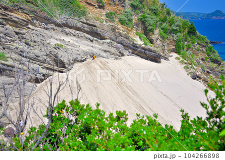 伊豆半島・龍宮窟の遊歩道から眺める田牛サンドスキー場と、ソリ遊びを楽しむ観光客・静岡県下田市(7) 伊豆半島・龍宮窟の遊歩道から眺める田牛サンドスキー場と、ソリ遊びを楽しむ観光客・静岡県下田市(7) 104266898