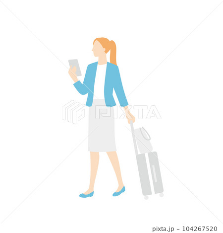 キャリーケースを持って歩く白人女性 キャリーケースを持って歩く白人女性 104267520