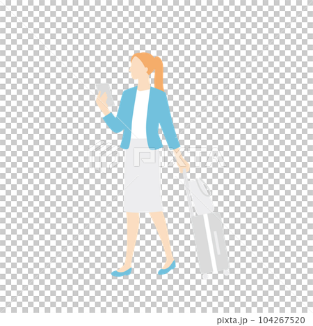 キャリーケースを持って歩く白人女性 キャリーケースを持って歩く白人女性 104267520