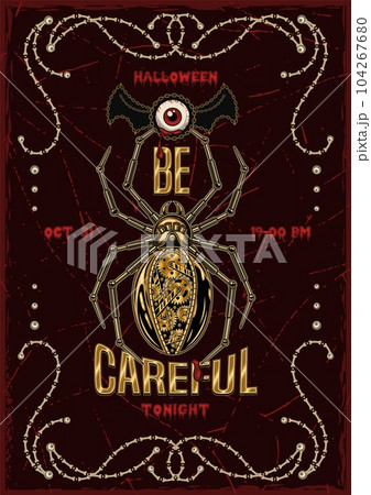 Halloween poster with spider in steampunk style 104267680