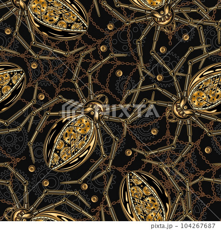 Pattern with robotic spider, spider web of chains 104267687