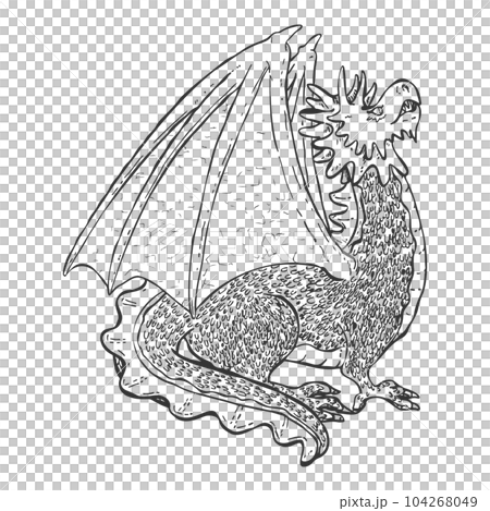ファンタジーなドラゴンの手描きイラストのイラスト素材 [104268049