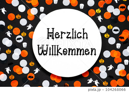 Halloween or Autumnal Decoration With Text Herzlich Willkommen 104268066