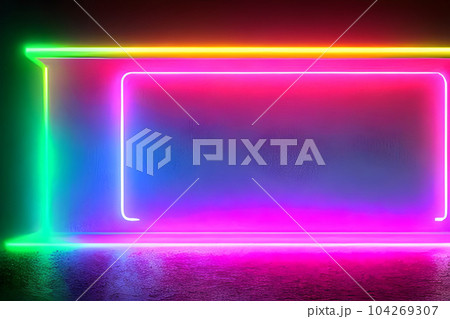 Bright colorful standing neon light backdrop and background. 104269307
