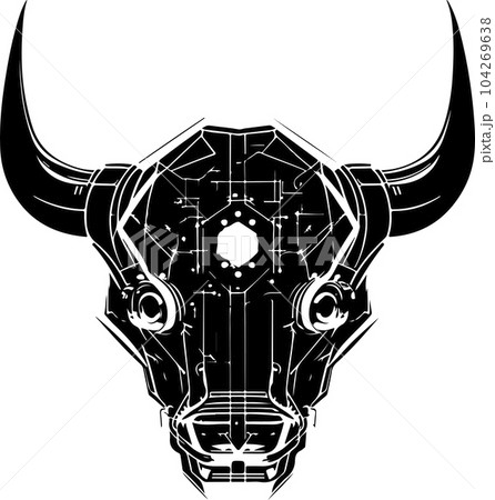 Bull head tech logo technology. Logo design regarding bull. Print design of cyber bull head. 104269638