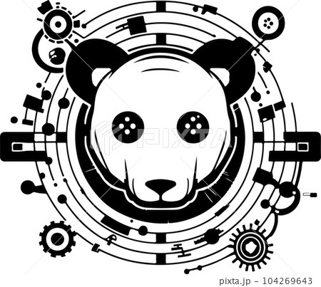 Panda tech template for logo or print. Vector cyber panda illustration Panda tech template for logo or print. Vector cyber panda illustration 104269643