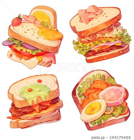 set of cute delicious Sandwiches sticker cartoon set of cute delicious Sandwiches sticker cartoon 104270488