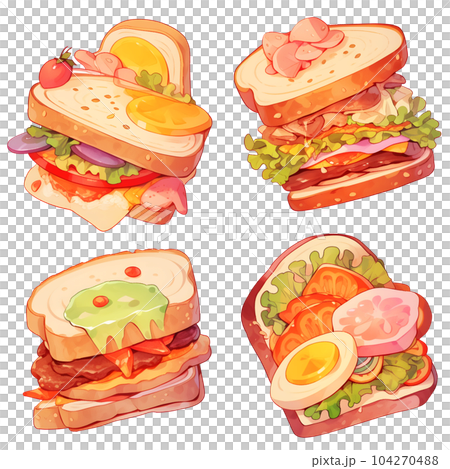 set of cute delicious Sandwiches sticker cartoon set of cute delicious Sandwiches sticker cartoon 104270488