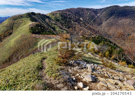 秋色の奥日光・社山・黒檜山間の稜線 104270543
