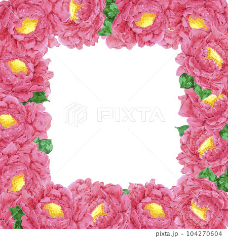 Hand drawn watercolor magenta peony flower frame. Isolated on white background. Scrapbook, post card, banner, lable, poster. Hand drawn watercolor magenta peony flower frame. Isolated on white background. Scrapbook, post card, banner, lable, poster. 104270604