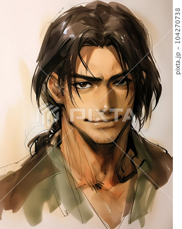 幕末の浪人風の若い男性の水彩画風イラスト 幕末の浪人風の若い男性の水彩画風イラスト 104270738