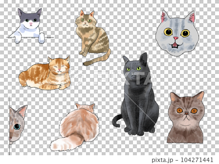 猫の手描き風イラストセット 104271441