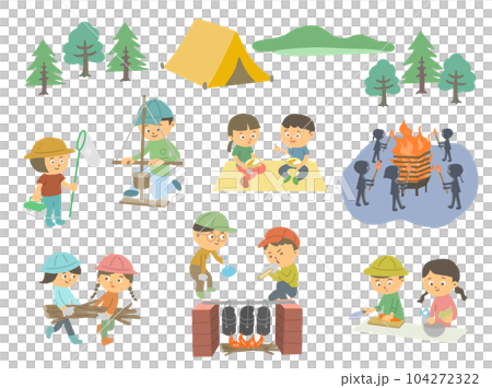 Illustration set of children camping Illustration set of children camping 104272322